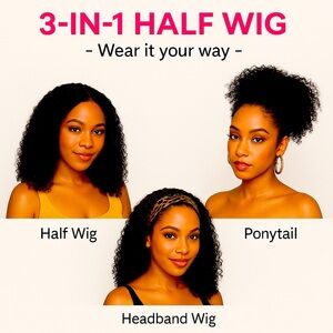 Black Kinky Curly Half Wig Extensions